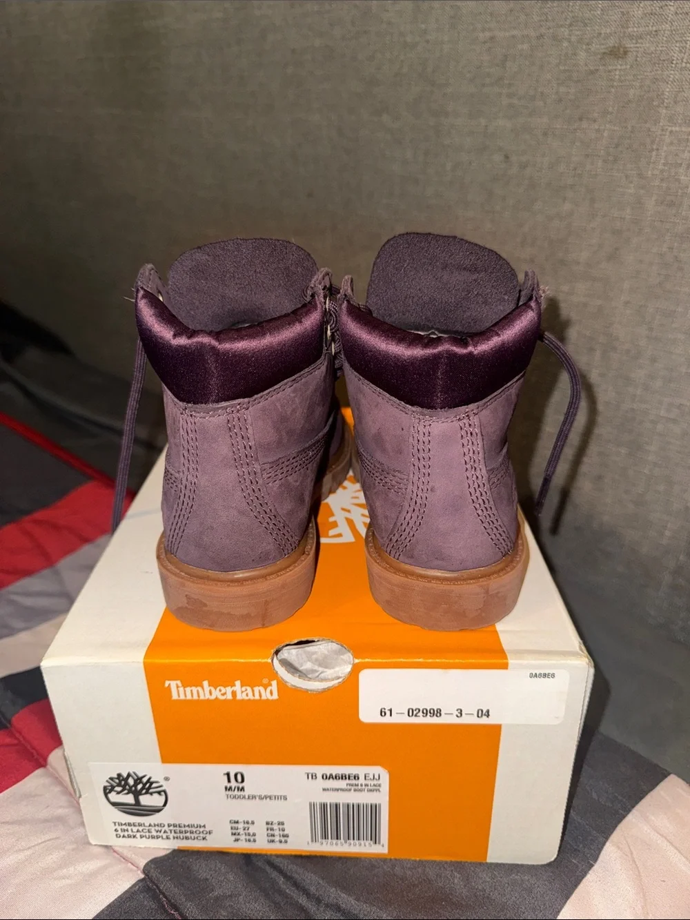 Timberland Kids Purple Nubuck Lace-Up Boots with Tan Lug Sole